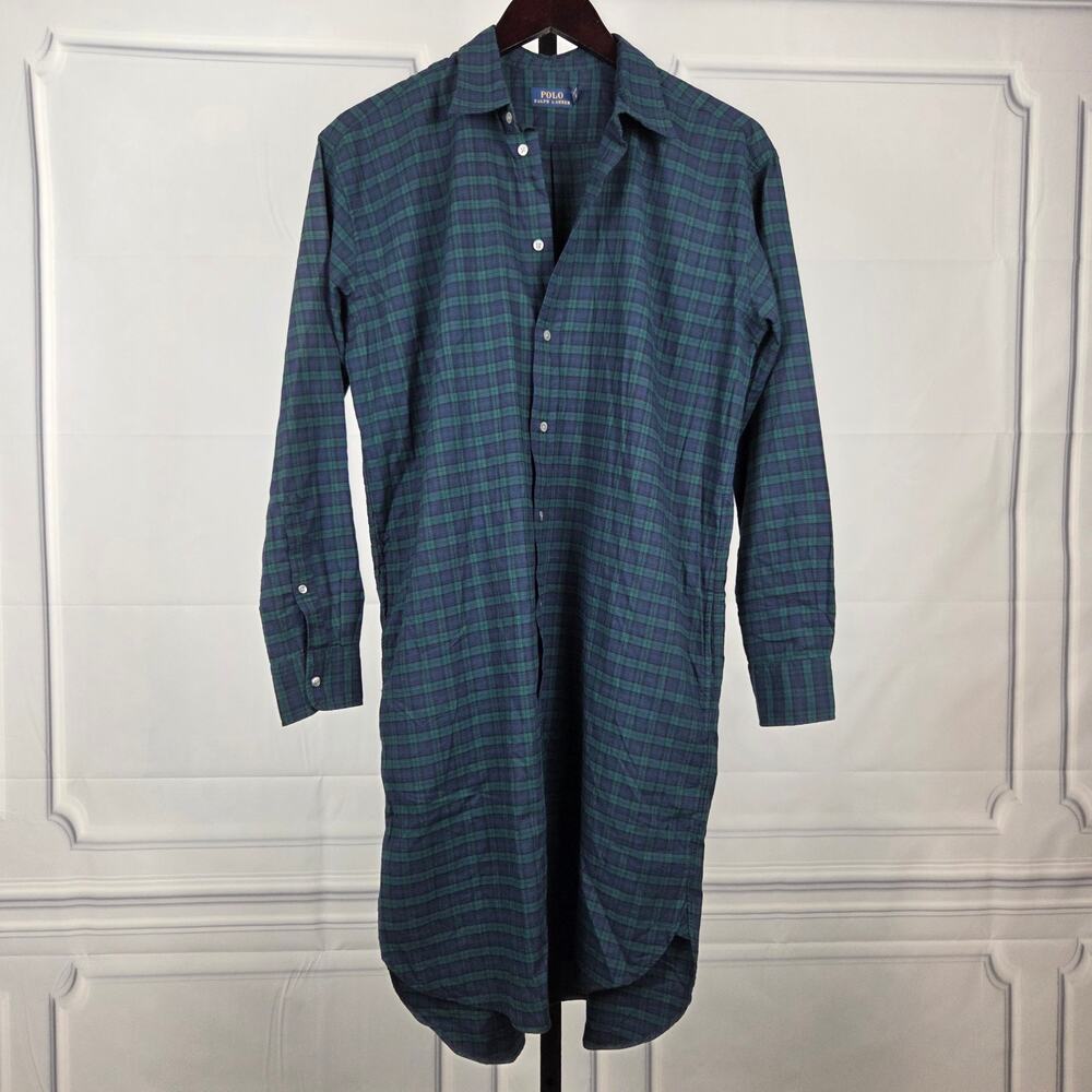 Polo Ralph Lauren Blackwatch Tartan Plaid Shirt Dress Size 8 Navy Green Midi